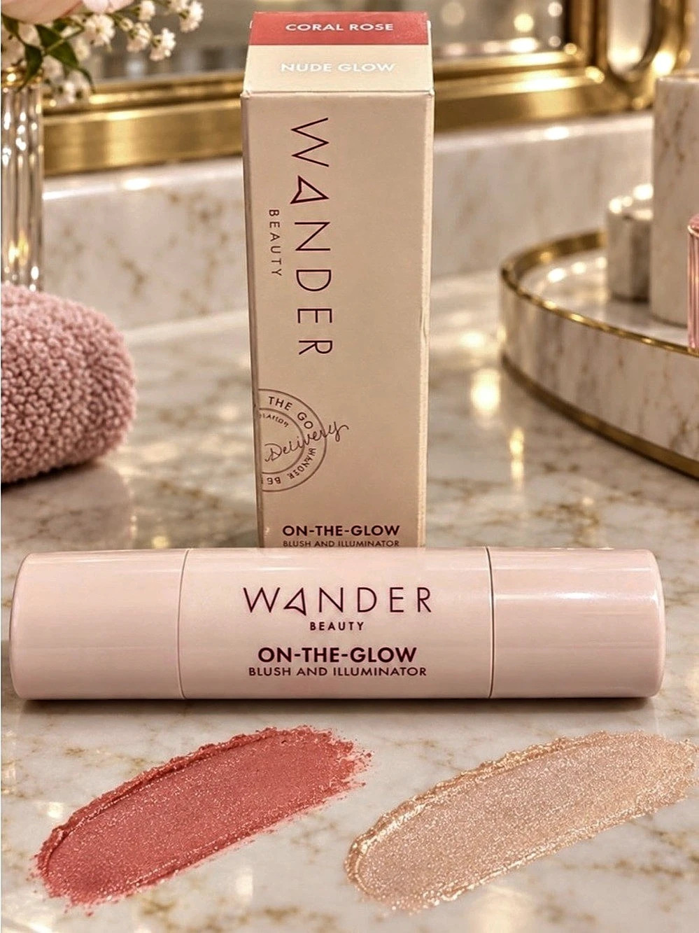 Wander Beauty On-the-Glow Blush 
Illuminator Coral Rose & Nude Glow